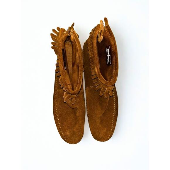Minnetonka 283 Back Zip Fringe Ankle Boots Suede Brown Women’s Sz 9 w/ Box - Picture 10 of 16